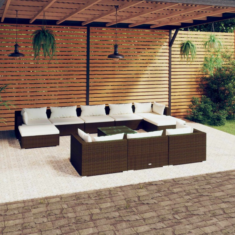 vidaXL Set muebles de jardín 11 pzas y cojines ratán sintético marrón vidaXL Set muebles de jardín 11 pzas y cojines ratán sintético marrón