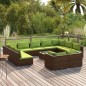 vidaXL Set muebles de jardín y cojines 12 pzas ratán sintético marrón