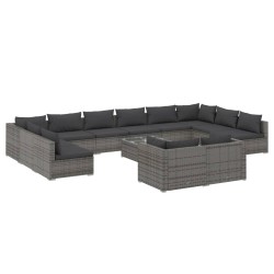 vidaXL Set de muebles de jardín 13 pzas y cojines ratán sintético gris