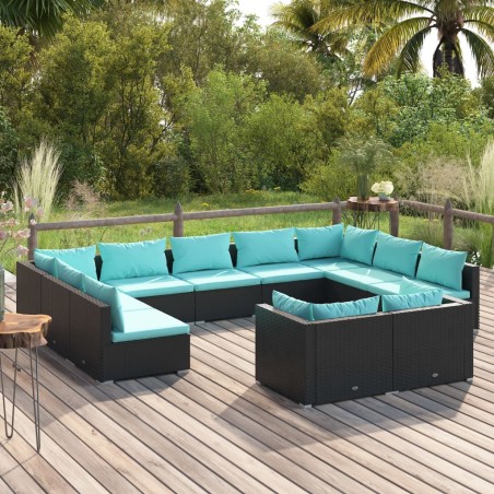 vidaXL Set de muebles de jardín 11 pzas cojines ratán sintético negro