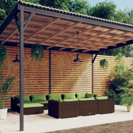 vidaXL Set muebles de jardín 10 pzas y cojines ratán sintético marrón
