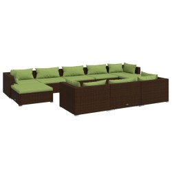 vidaXL Set muebles de jardín 10 pzas y cojines ratán sintético marrón