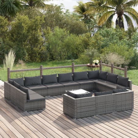 vidaXL Set de muebles de jardín 14 pzas y cojines ratán sintético gris
