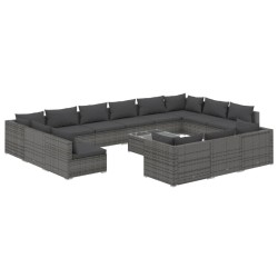 vidaXL Set de muebles de jardín 14 pzas y cojines ratán sintético gris