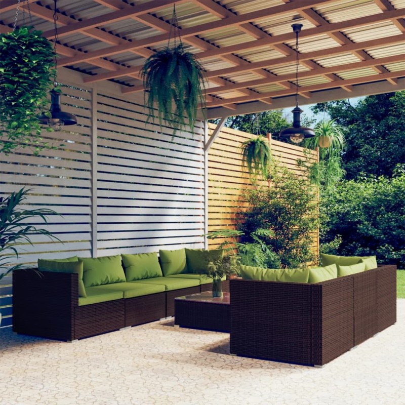 vidaXL Set sofás de jardín 8 piezas y cojines ratán sintético marrón vidaXL Set sofás de jardín 8 piezas y cojines ratán sintético marrón