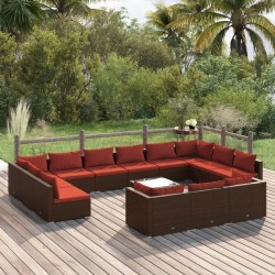 vidaXL Set de muebles de jardín 14 pzas y cojines ratán PE marrón