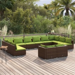vidaXL Set muebles de jardín 12 pzas y cojines ratán sintético marrón