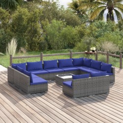 vidaXL Set de muebles de jardín 12 pzas y cojines ratán sintético gris