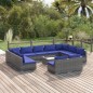vidaXL Set de muebles de jardín 12 pzas y cojines ratán sintético gris vidaXL Set de muebles de jardín 12 pzas y cojines ratán sintético gris