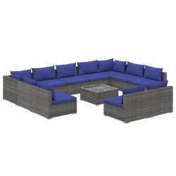vidaXL Set de muebles de jardín 12 pzas y cojines ratán sintético gris