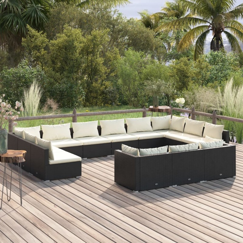 vidaXL Set de muebles de jardín 13 pzas cojines ratán sintético negro