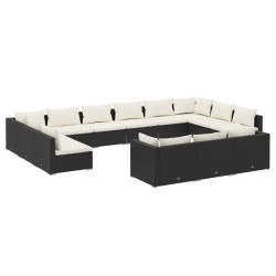 vidaXL Set de muebles de jardín 13 pzas cojines ratán sintético negro