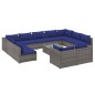vidaXL Set de muebles de jardín 12 pzas cojines ratán sintético gris