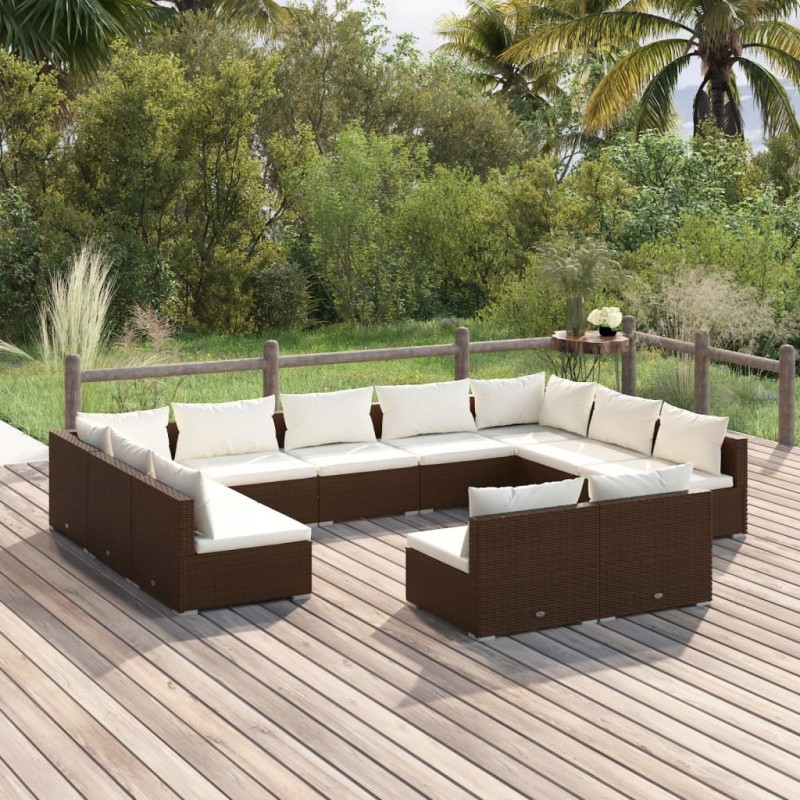 vidaXL Set de muebles de jardín 11 pzas cojines ratán sintético marrón vidaXL Set de muebles de jardín 11 pzas cojines ratán sintético marrón