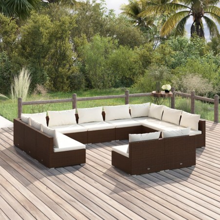 vidaXL Set de muebles de jardín 11 pzas cojines ratán sintético marrón