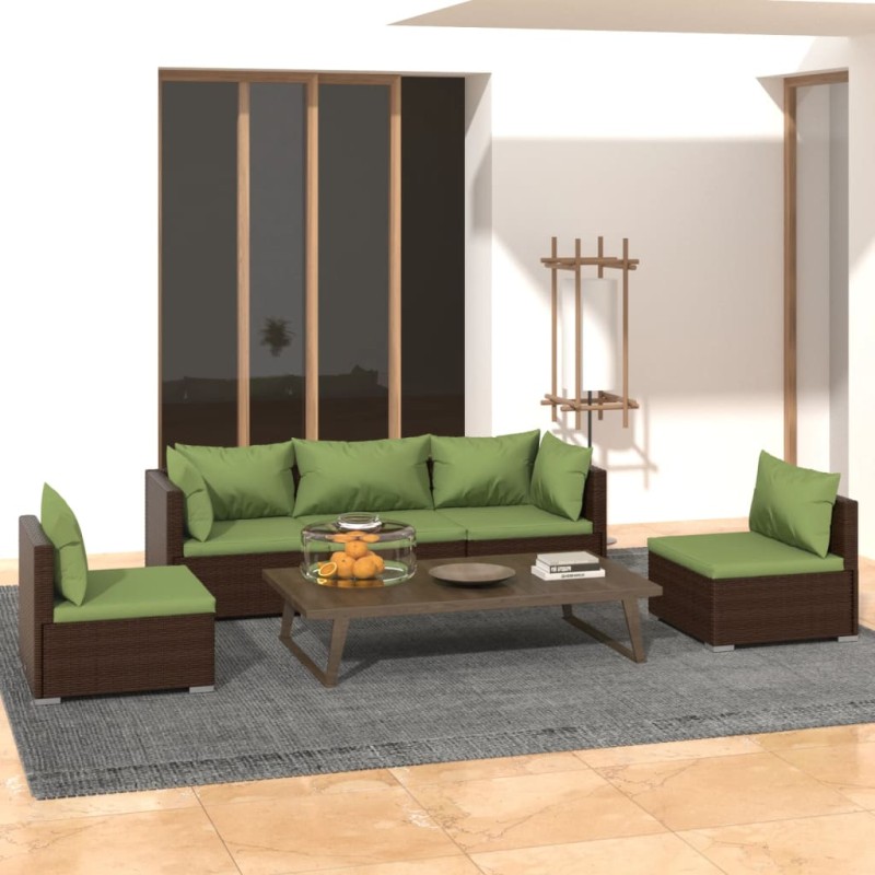 vidaXL Set muebles de jardín 5 piezas y cojines ratán sintético marrón vidaXL Set muebles de jardín 5 piezas y cojines ratán sintético marrón
