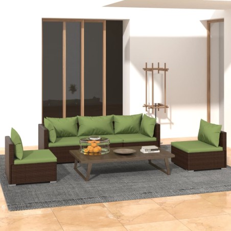 vidaXL Set muebles de jardín 5 piezas y cojines ratán sintético marrón