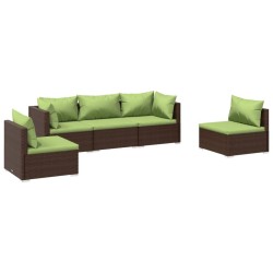 vidaXL Set muebles de jardín 5 piezas y cojines ratán sintético marrón
