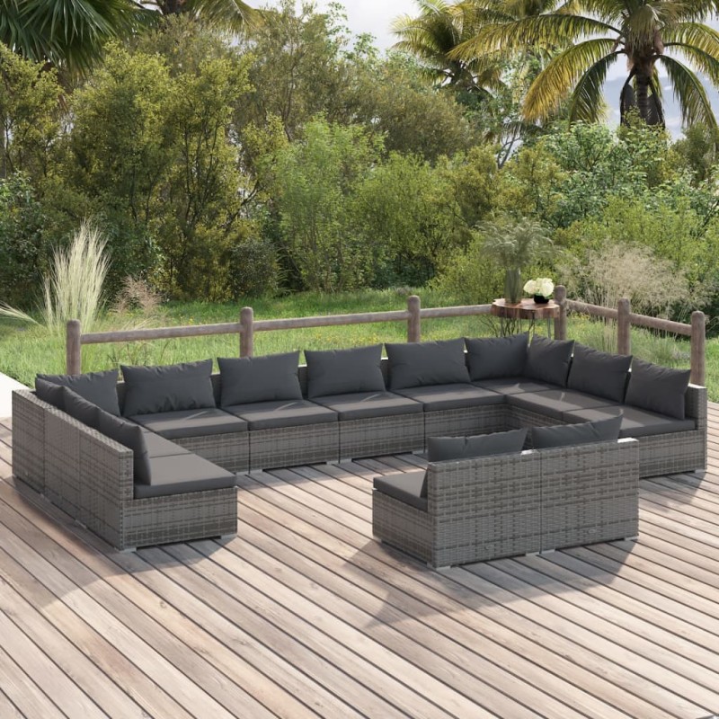 vidaXL Set de muebles de jardín 12 pzas cojines ratán sintético gris vidaXL Set de muebles de jardín 12 pzas cojines ratán sintético gris