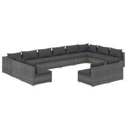 vidaXL Set de muebles de jardín 12 pzas cojines ratán sintético gris