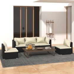 vidaXL Set de muebles de jardín 5 pzas y cojines ratán sintético negro