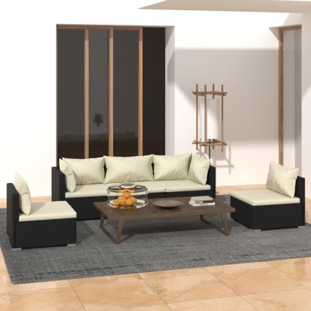 vidaXL Set de muebles de jardín 5 pzas y cojines ratán sintético negro