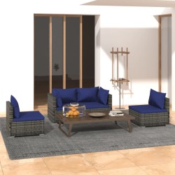 vidaXL Set de sofás de jardín 4 piezas y cojines ratán sintético gris