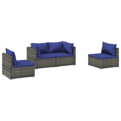 vidaXL Set de sofás de jardín 4 piezas y cojines ratán sintético gris