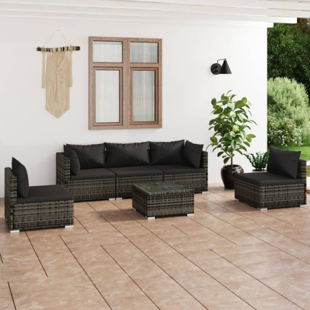 vidaXL Set de muebles de jardín 6 pzas y cojines ratán sintético gris