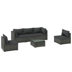 vidaXL Set de muebles de jardín 6 pzas y cojines ratán sintético gris