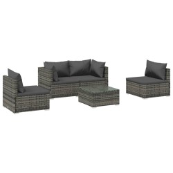 vidaXL Set de muebles de jardín 5 pzas y cojines ratán sintético gris