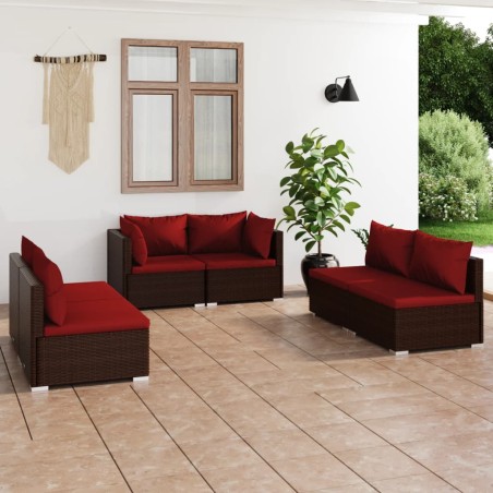 vidaXL Set muebles de jardín 6 piezas y cojines ratán sintético marrón