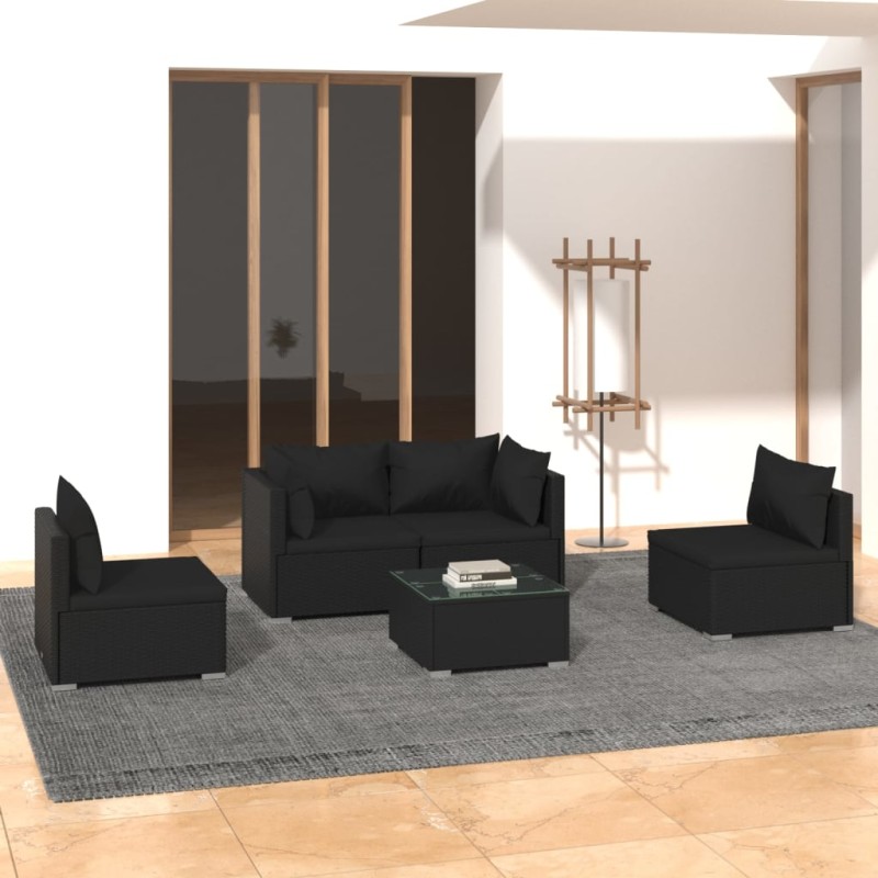 vidaXL Set de muebles de jardín 5 pzas y cojines ratán sintético negro