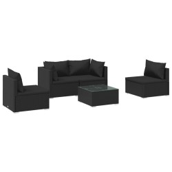 vidaXL Set de muebles de jardín 5 pzas y cojines ratán sintético negro