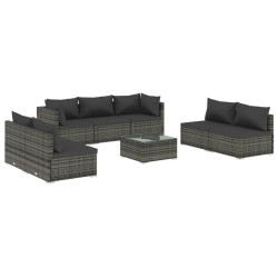 vidaXL Set de muebles de jardín 8 pzas y cojines ratán sintético gris