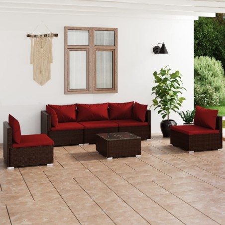 vidaXL Set muebles de jardín 6 piezas y cojines ratán sintético marrón