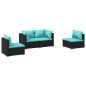 vidaXL Set de muebles de jardín 4 pzas y cojines ratán sintético negro vidaXL Set de muebles de jardín 4 pzas y cojines ratán sintético negro