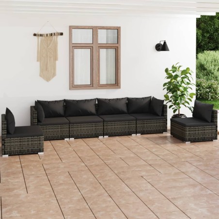 vidaXL Set de muebles de jardín 6 pzas y cojines ratán sintético gris