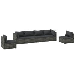 vidaXL Set de muebles de jardín 6 pzas y cojines ratán sintético gris
