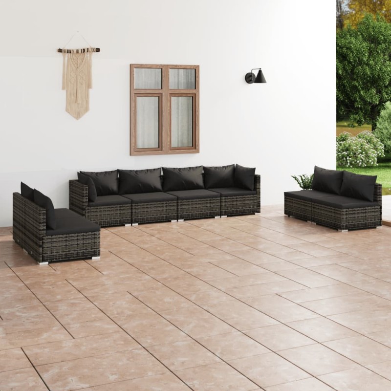 vidaXL Set de muebles de jardín 8 pzas y cojines ratán sintético gris vidaXL Set de muebles de jardín 8 pzas y cojines ratán sintético gris