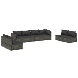 vidaXL Set de muebles de jardín 8 pzas y cojines ratán sintético gris