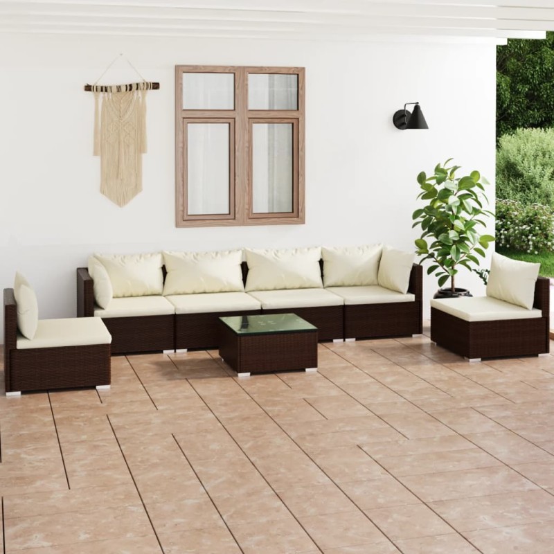 vidaXL Set muebles de jardín 7 piezas y cojines ratán sintético marrón