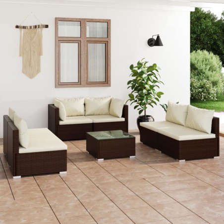 vidaXL Set muebles de jardín 7 piezas y cojines ratán sintético marrón