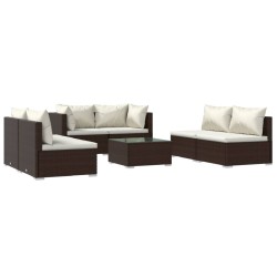 vidaXL Set muebles de jardín 7 piezas y cojines ratán sintético marrón