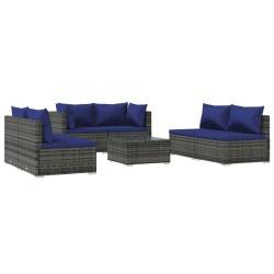 vidaXL Set de sofás de jardín 7 piezas y cojines ratán sintético gris