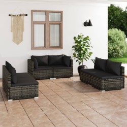 vidaXL Set de muebles de jardín 6 pzas y cojines ratán sintético gris