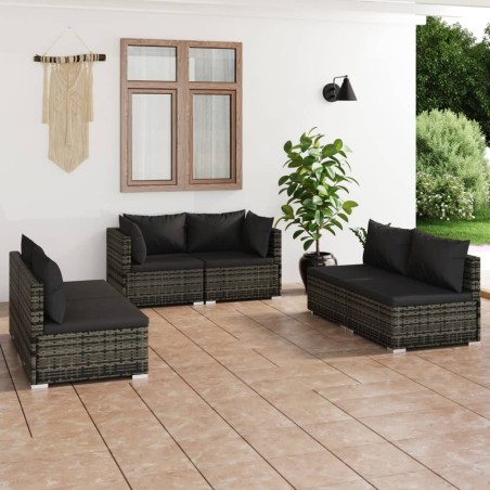 vidaXL Set de muebles de jardín 6 pzas y cojines ratán sintético gris