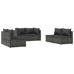 vidaXL Set de muebles de jardín 6 pzas y cojines ratán sintético gris