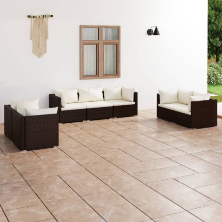 vidaXL Set muebles de jardín 7 piezas y cojines ratán sintético marrón