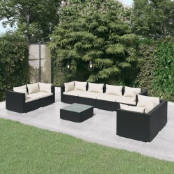 vidaXL Set de muebles de jardín 9 pzas y cojines ratán sintético negro